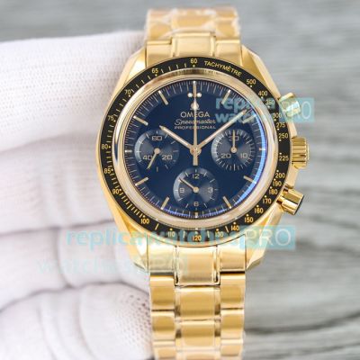 Swiss Replica Omega Speedmaster Moonwatch All Gold Case Black Face 42mm Watch